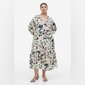H&M Floral Print Collared Long Sleeve Midi Dress